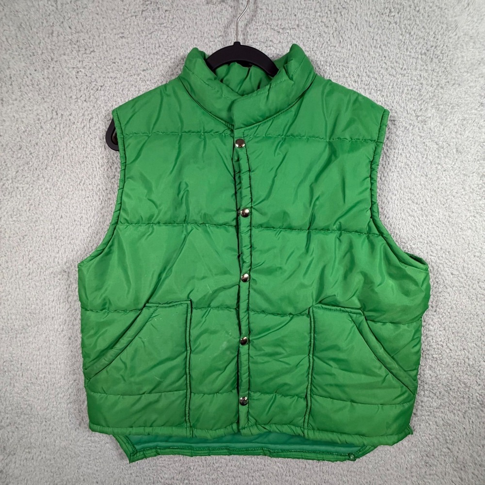 Vintage Swingster Women L Puffer‎ Vest Green Snap Front Quilted Padded USA